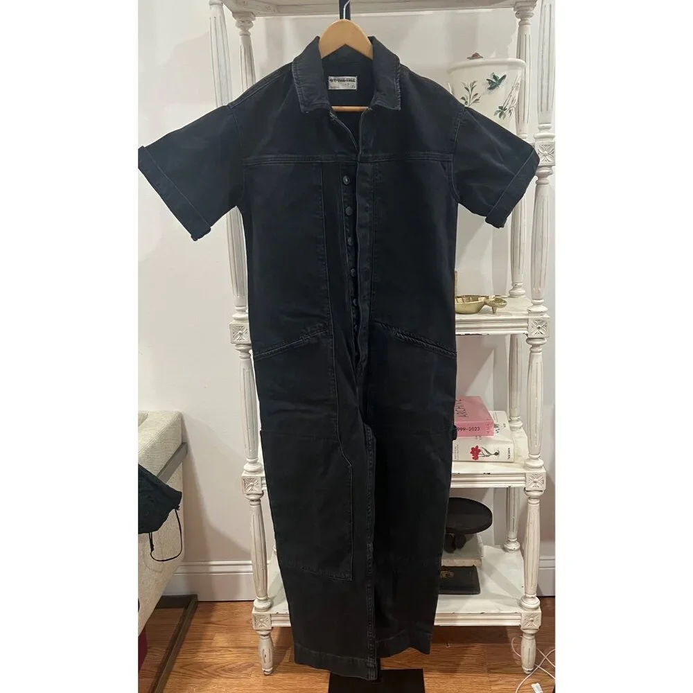 Free People We The Free Golden Days Jumpsuit Size XS Black Denim Overalls_3